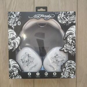 Ed Hardy Wireless Headphones White Love Kills Slowly Tattoo Bluetooth v5.0 New‎